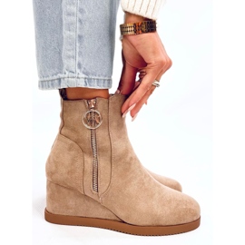 Bottines compensées Vavin Kaki avec zip doré beige 3