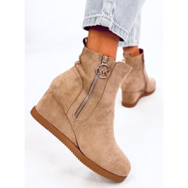 Bottines compensées Vavin Kaki avec zip doré beige 4