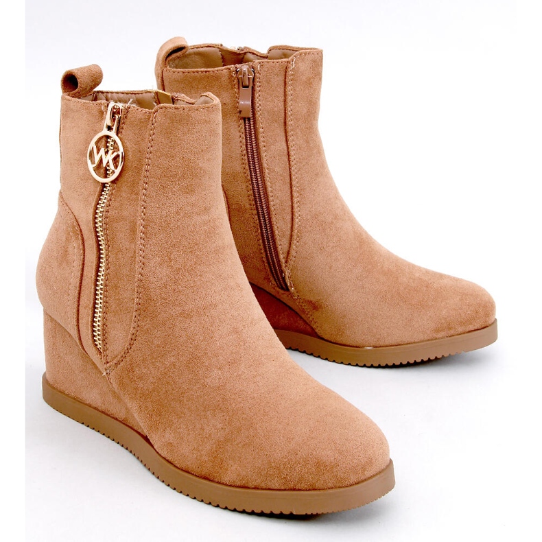 Bottines compensées Vavin Camel avec zip doré beige 1