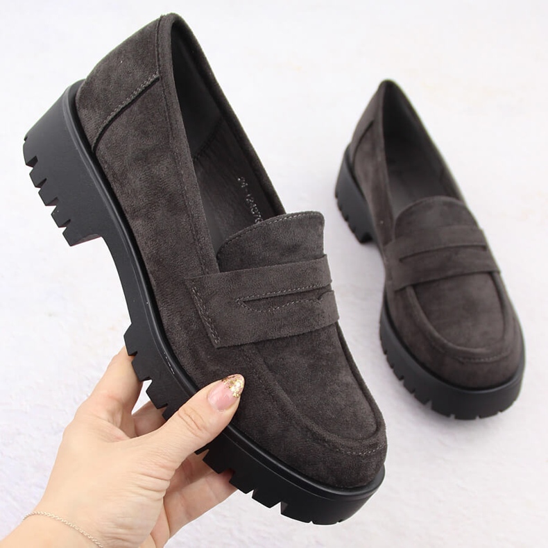 Mocassins femme en daim, gris Potocki 12437 1