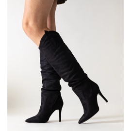 Bottines à talons hauts noires Aine à volants le noir 1