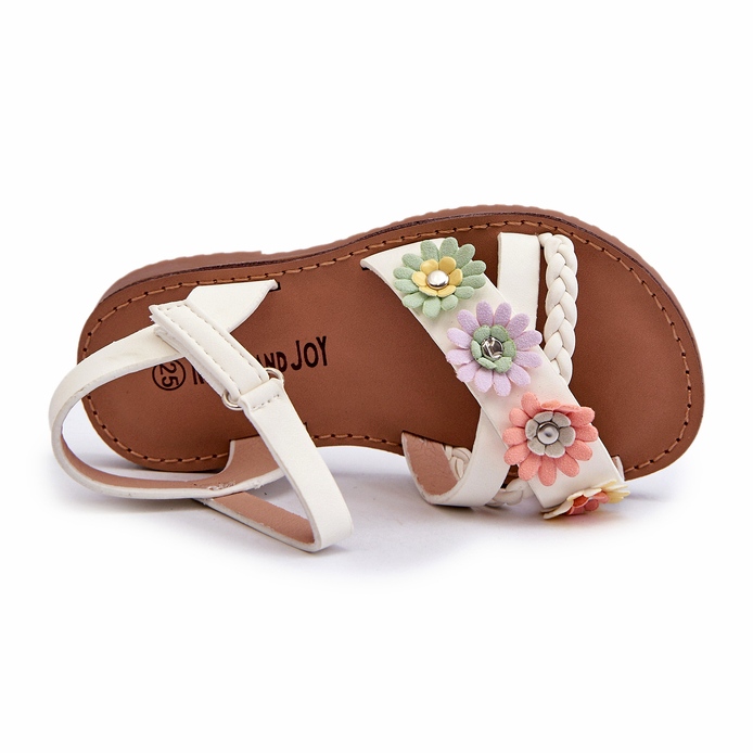 Sandales des filles fixées avec du velcro avec des fleurs blanches 1