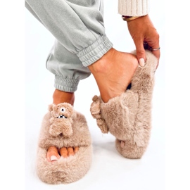 Bando Chaussons en fourrure kaki avec ours en peluche beige 2 Bando Chaussons en fourrure kaki avec ours en peluche beige 2