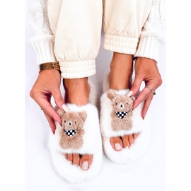 Bando Chaussons en fourrure beige avec ours en peluche 1
