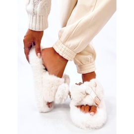 Burano Chaussons en fourrure beige avec un noeud et un ours en peluche 2