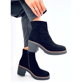 Eliza Bottines en daim noir à talon large le noir 2