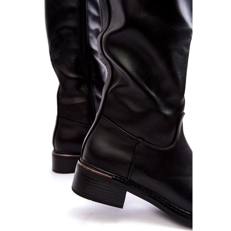 Diamantique Des bottes à thèmes plates pour femmes devant le genou du genou noir 4