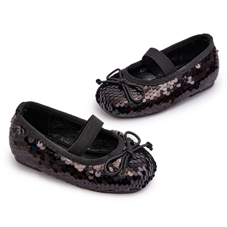 Ballerines de filles décorées de paillettes et d'un arc noir 4