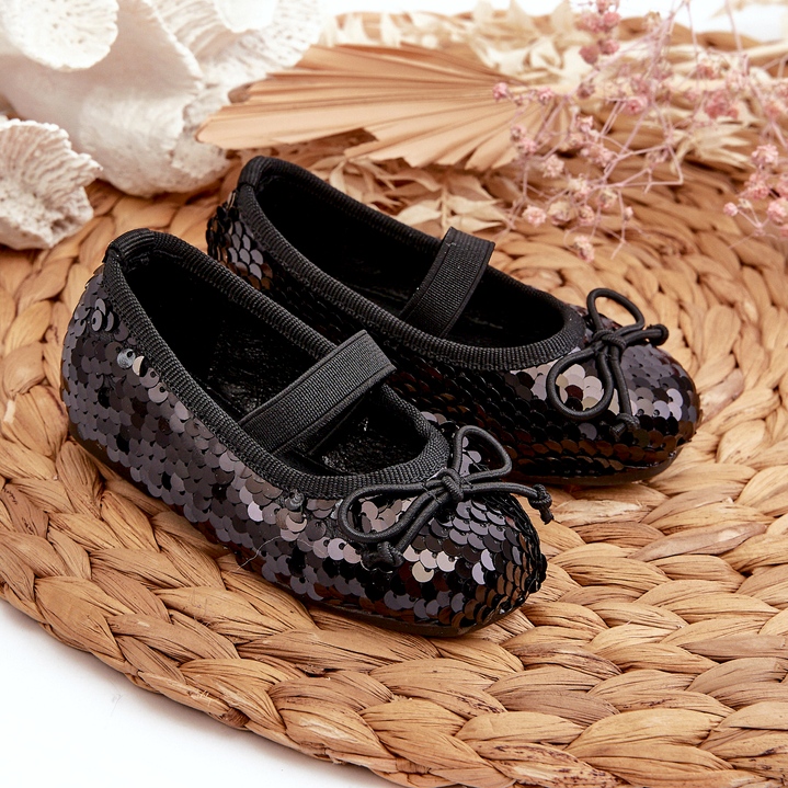 Ballerines de filles décorées de paillettes et d'un arc noir le noir 3