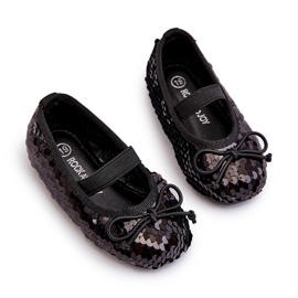 Ballerines de filles décorées de paillettes et d'un arc noir 2