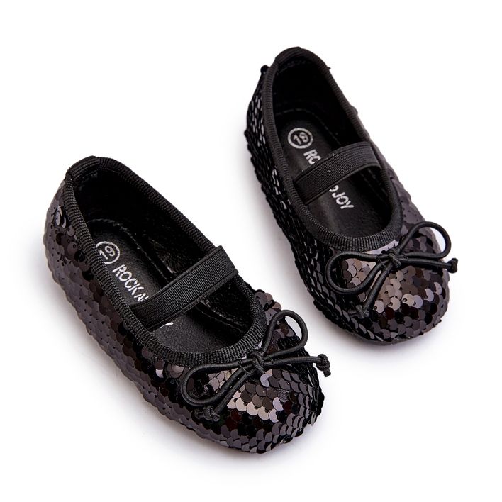 Ballerines de filles décorées de paillettes et d'un arc noir le noir 2