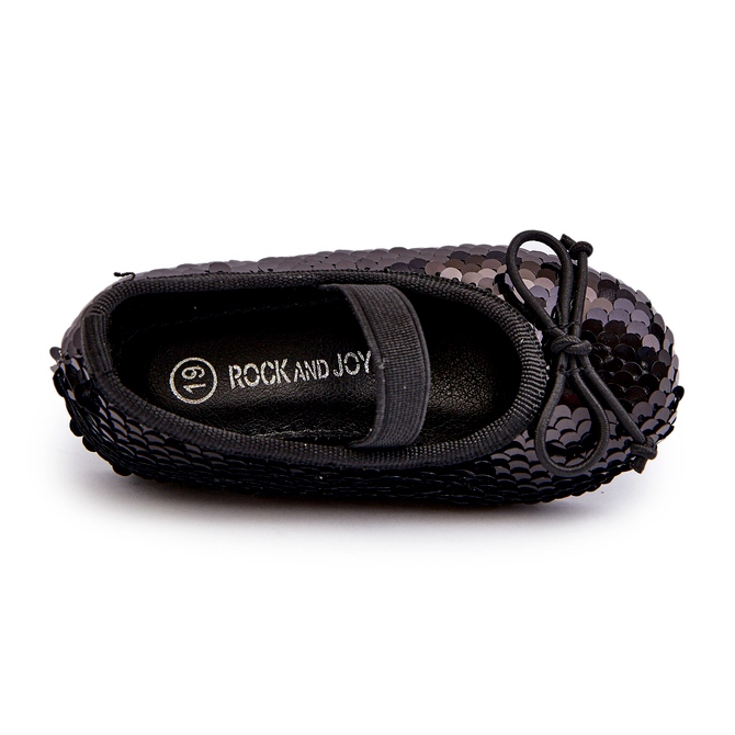 Ballerines de filles décorées de paillettes et d'un arc noir 1