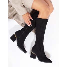 Bottines femme en daim noir sur le poteau le noir 3