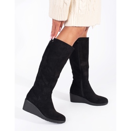 Bottines compensées femme en daim noir le noir 3