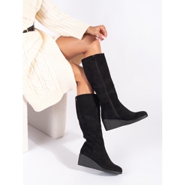Bottines compensées femme en daim noir le noir 1