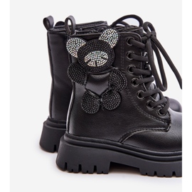 Bottines fille isolées avec ours en peluche et fermeture éclair, Noir Relobia 1