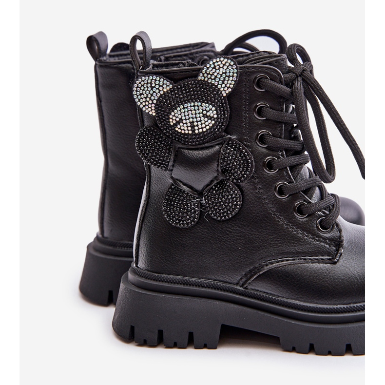 Bottines fille isolées avec ours en peluche et fermeture éclair, Noir Relobia le noir 1