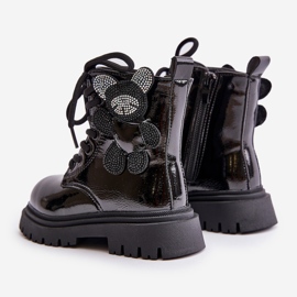 Bottines fille isolées avec ours en peluche et fermeture éclair, noir vernis Relobia 2