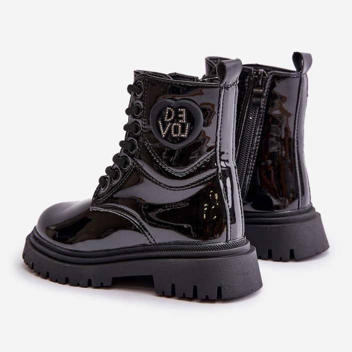 Bottes fille en cuir verni avec doublure en fourrure et fermeture éclair, noir Evaliraea 2