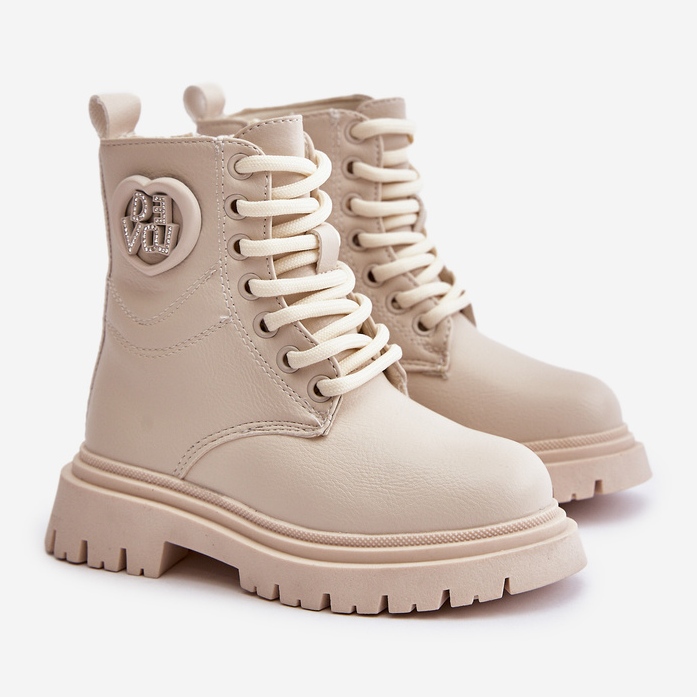 Bottines fille Evaliraea beiges avec doublure en fourrure et fermeture éclair 1