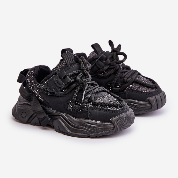 Baskets enfant ornées de paillettes, Noir Liatoma le noir 1