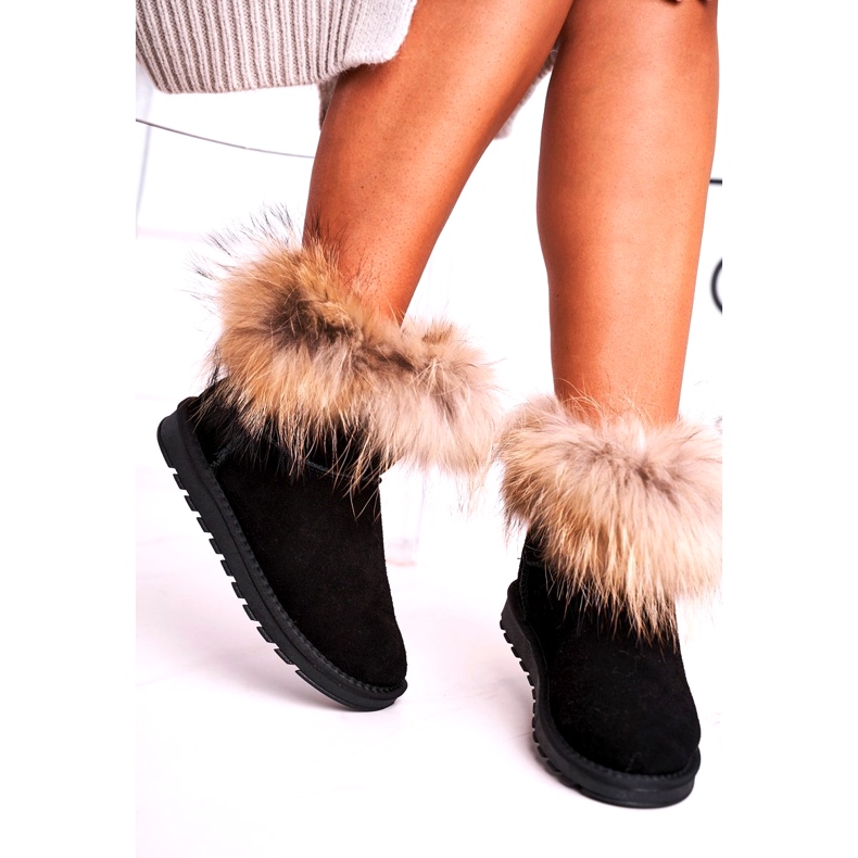 Bottes De Neige En Cuir Mukluki Pour Femmes Avec Fourrure Snow Fox Noir le noir 4
