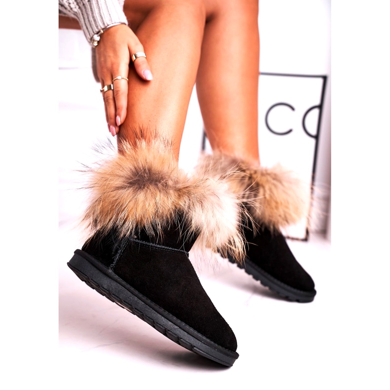 Bottes De Neige En Cuir Mukluki Pour Femmes Avec Fourrure Snow Fox Noir 1
