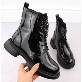 Bottines femme en cuir verni noir avec pierres Filippo DBT6568 le noir 1 Bottines femme en cuir verni noir avec pierres Filippo DBT6568 le noir 1