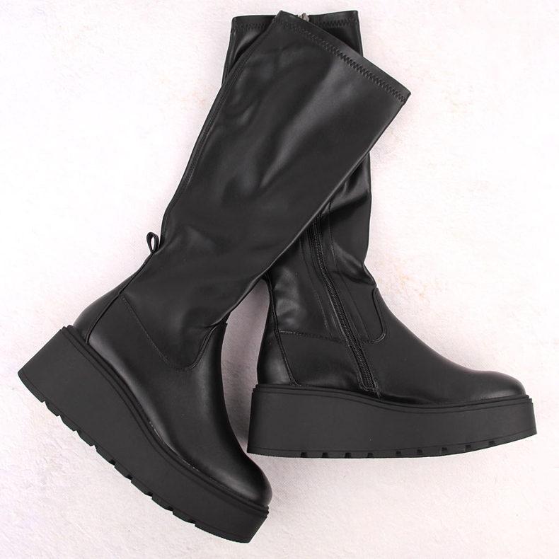 Bottines compensées élastiques noires pour femmes Vinceza 58342 le noir 1 Bottines compensées élastiques noires pour femmes Vinceza 58342 le noir 1