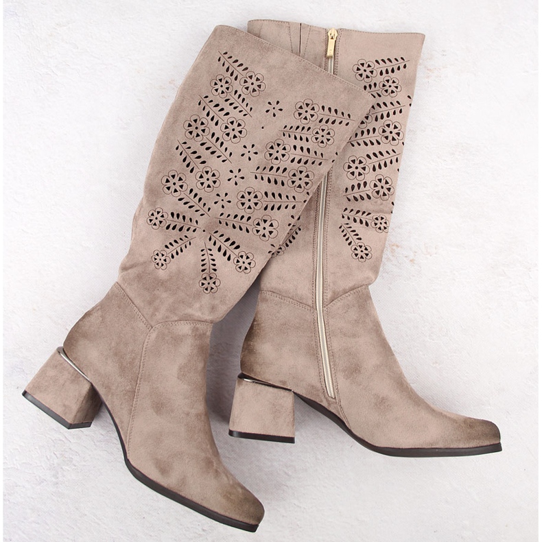 Bottines ajourées isolées en daim pour femme kaki Potocki 12506 beige 1