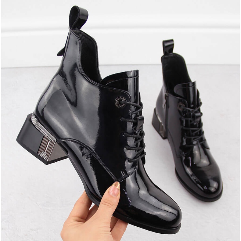 Bottines à talons hauts femme en cuir verni noir D&amp;A S.Barski Premium Collection CR42-025 1