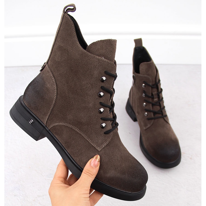 Bottines en cuir kaki pour femme D&amp;A S.Barski Premium Collection CR42-158 brun 1