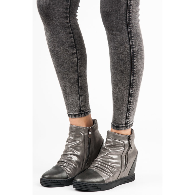 Vinceza Bottines argentées gris 2