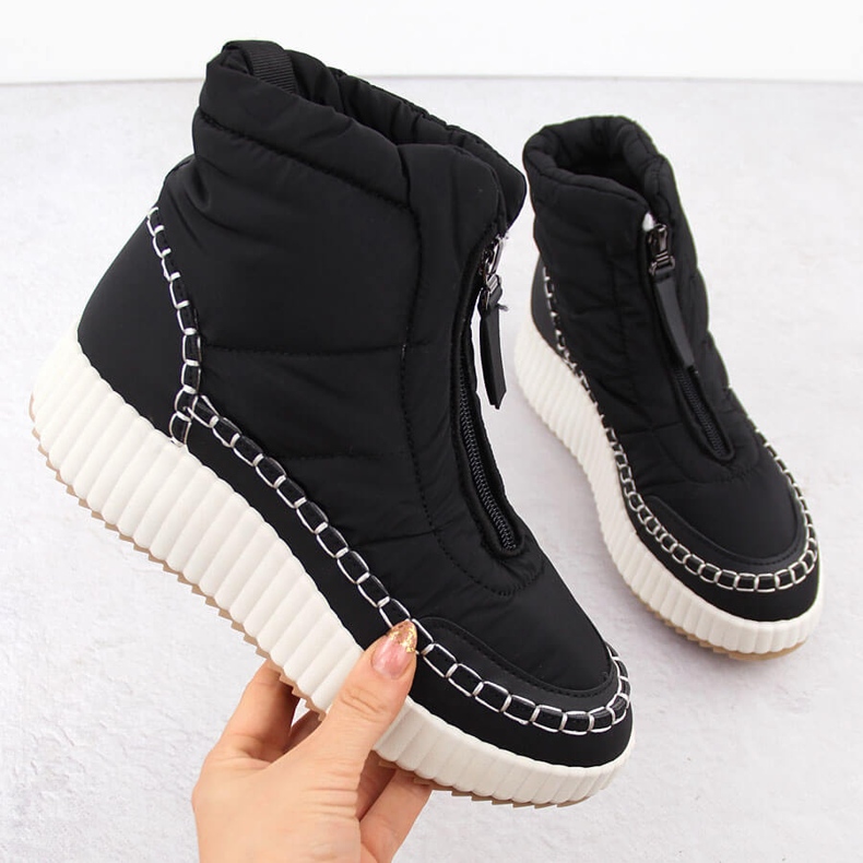 Bottes de neige pour femmes avec fermeture éclair, noires Potocki Z24-72300 le noir 1