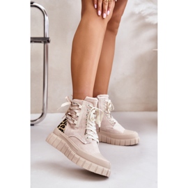 Bottines Plateforme Femme Avec Laçage Décoratif, Léopard Beige Clair Edidda 2