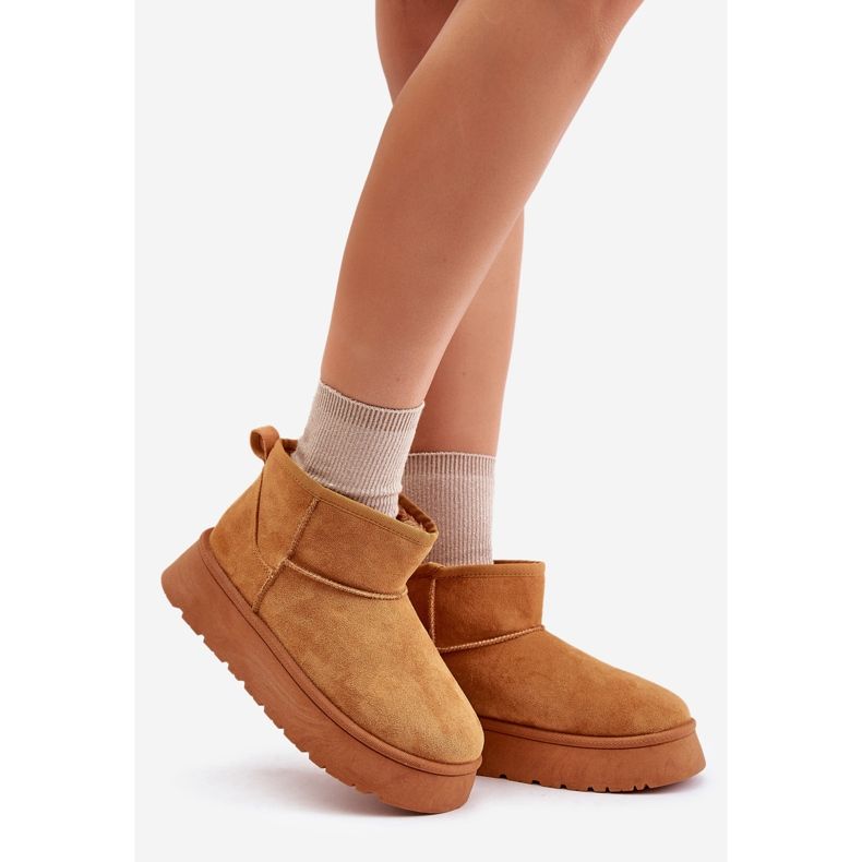 Bottes de neige à plateforme basse pour femmes isolées avec fourrure Camel Saldren brun 2