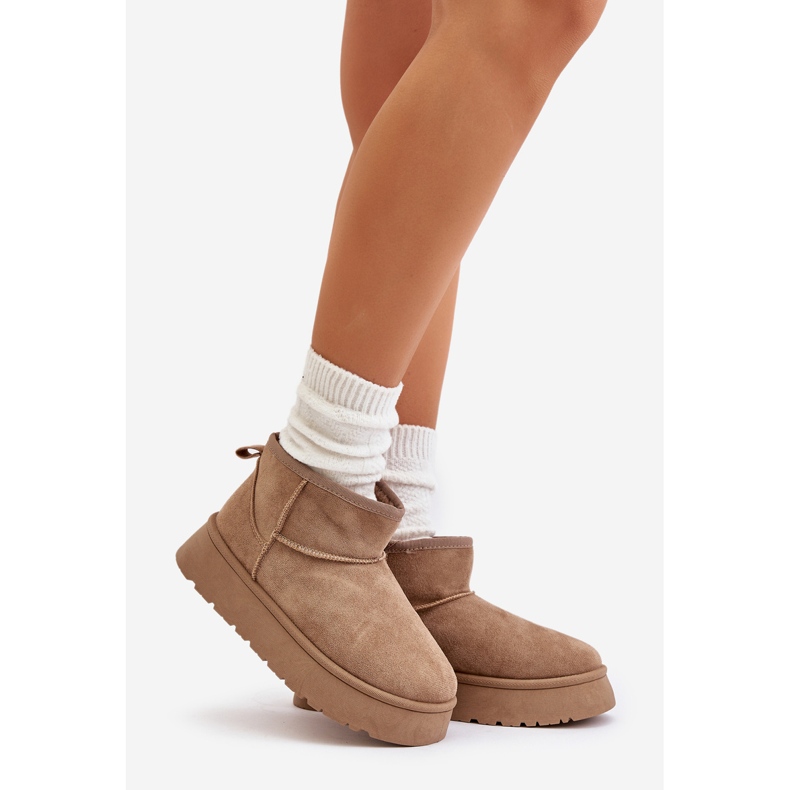 Bottes de neige basses pour femmes, à plateforme, doublées de fourrure, Beige Saldren 1