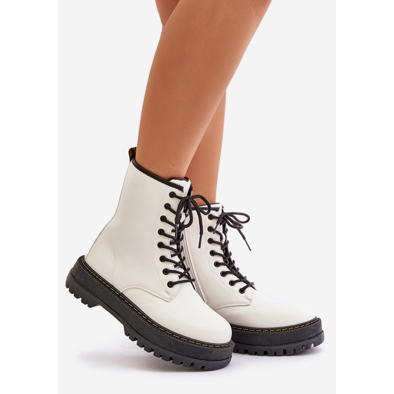 Bottes de travail isolées en cuir écologique avec fermeture éclair, blanc Naleli blanche 1