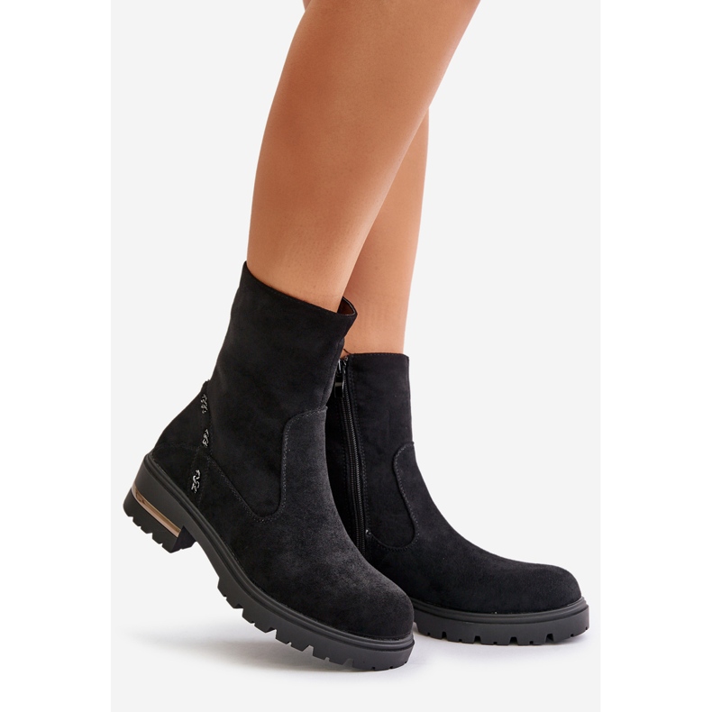 Bottines isolées pour femmes en éco-daim avec fermeture éclair, noir Narilie 1