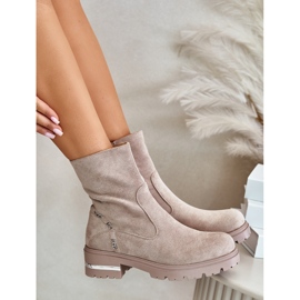 Bottines isolées pour femmes en éco-daim avec fermeture éclair, Beige Narilie 7