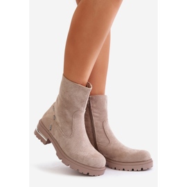 Bottines isolées pour femmes en éco-daim avec fermeture éclair, Beige Narilie 1