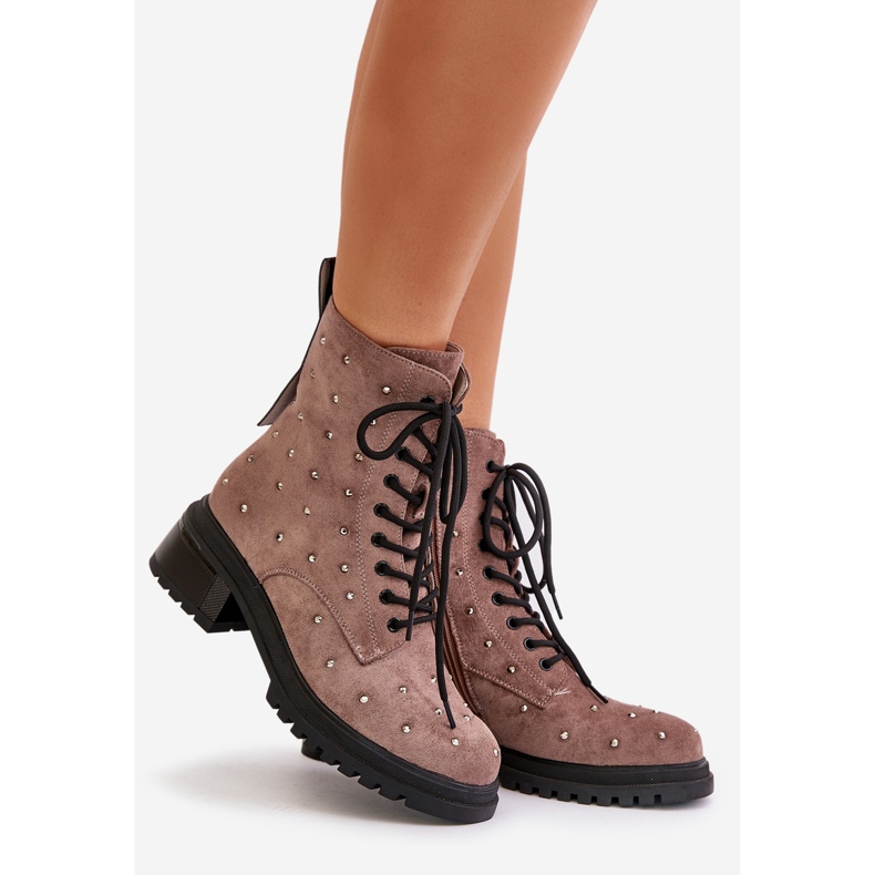 S.Barski Bottes de travail décorées pour femmes isolées D&amp;A MR880-017 Taupe beige 1