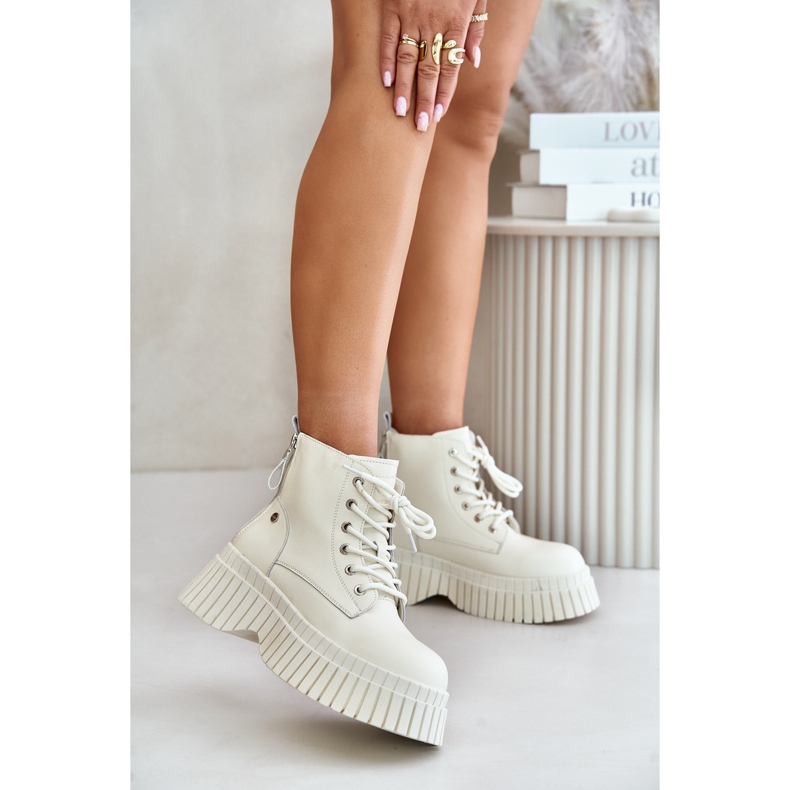 Bottines Trappeur Isolées En Cuir Sur Semelle Massive GOE OO2N4127 Beige Clair 2