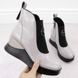 Bottines compensées en cuir gris pour femme Vinceza 66703 1