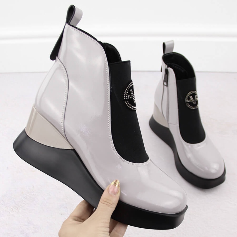 Bottines compensées en cuir gris pour femme Vinceza 66703 1