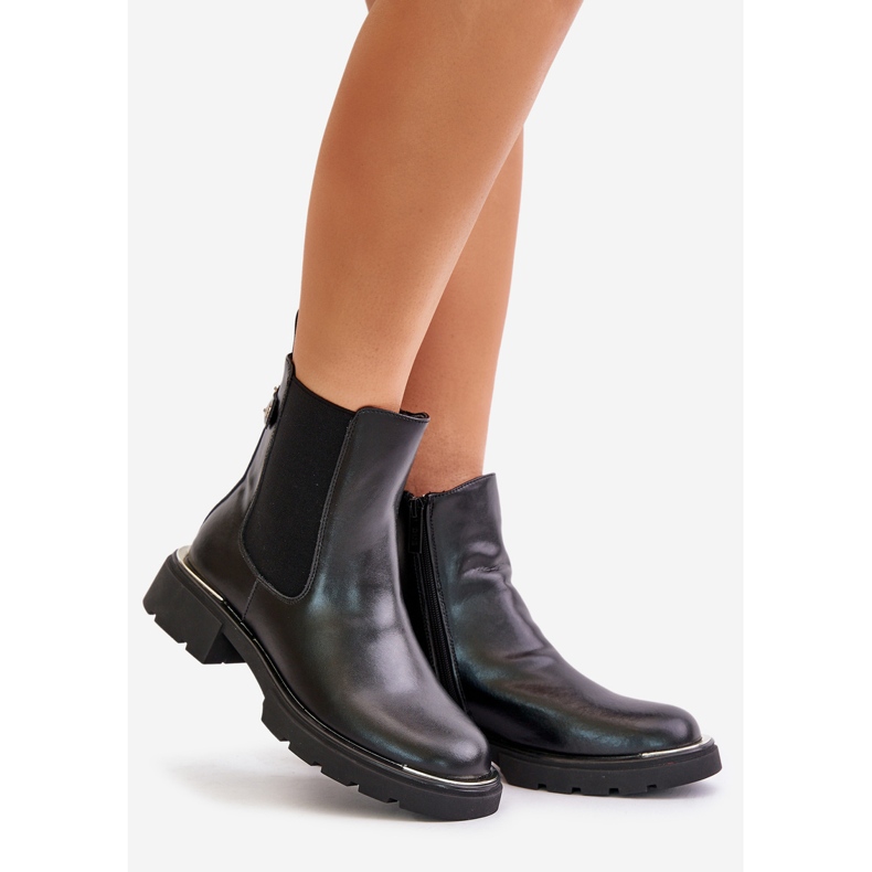 Bottines Chelsea en cuir avec fermeture éclair GOE OO2N4147-E2 Noir le noir 1