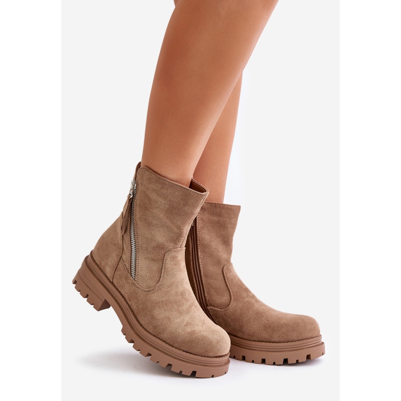 Bottines isolées à talon plat en éco-daim, beige Reloma 1