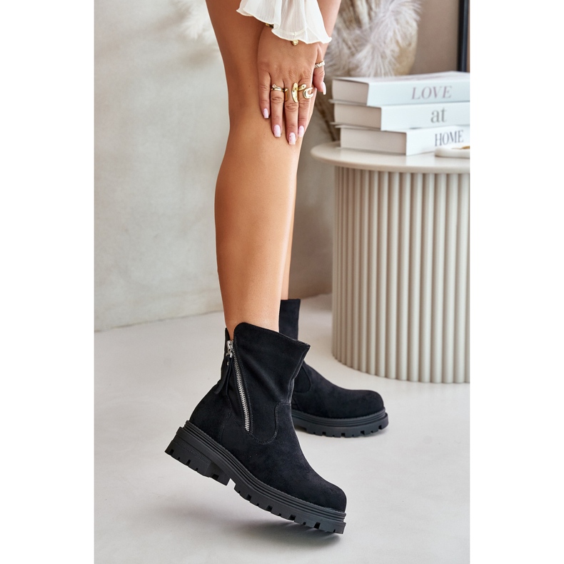 Bottines isolées à talon plat en éco-daim, Noir Reloma le noir 2