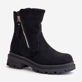 Bottines isolées à talon plat en éco-daim, Noir Reloma le noir 4