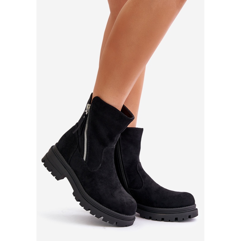 Bottines isolées à talon plat en éco-daim, Noir Reloma 1